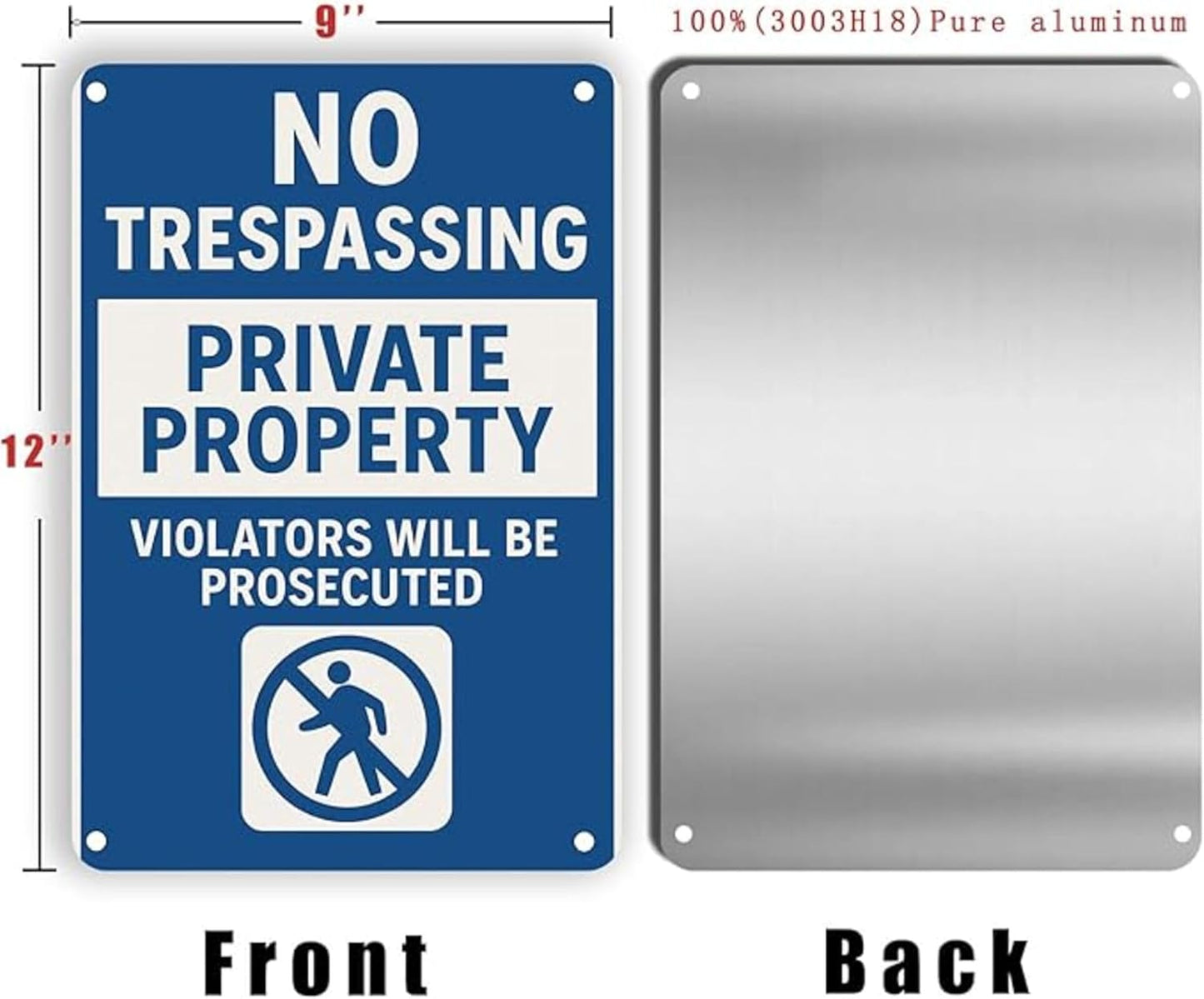 Private Property No Trespassing Sign 9x12 Inch – Heavy Duty Rustproof Aluminum No Trespassing Signs with “VIOLATORS WILL PROSECUTED”, Waterproof,UV Printed,no trespassing yard sign With Screws & Rope