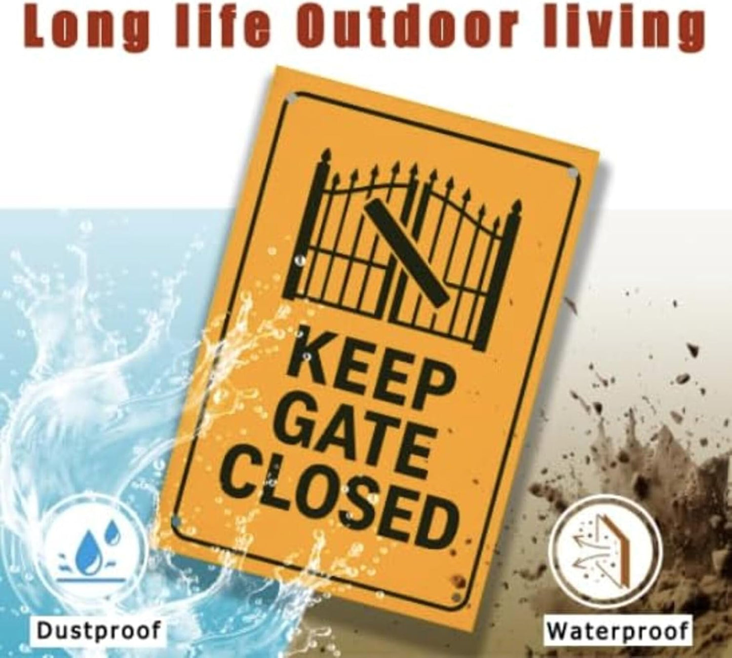 Keep Gate Closed Sign – 2 Pack 9x12 Inch Rustproof Aluminum Warning, Weatherproof Metal Gate for Outdoor Fence, Includes Screws & Jute Rope for Easy Hanging