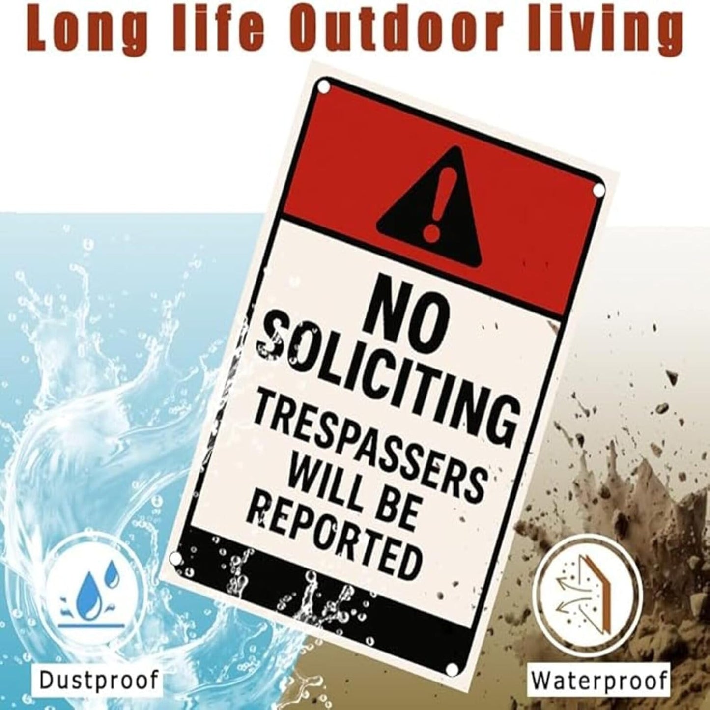 No Soliciting Sign for House Front Door Yard – 9x12 Inch Rust-Free Aluminum Metal Sign UV Printed Waterproof Outdoor Private Property Notice for Fence Gate Wall or Porch – Includes Free Screws & Rope