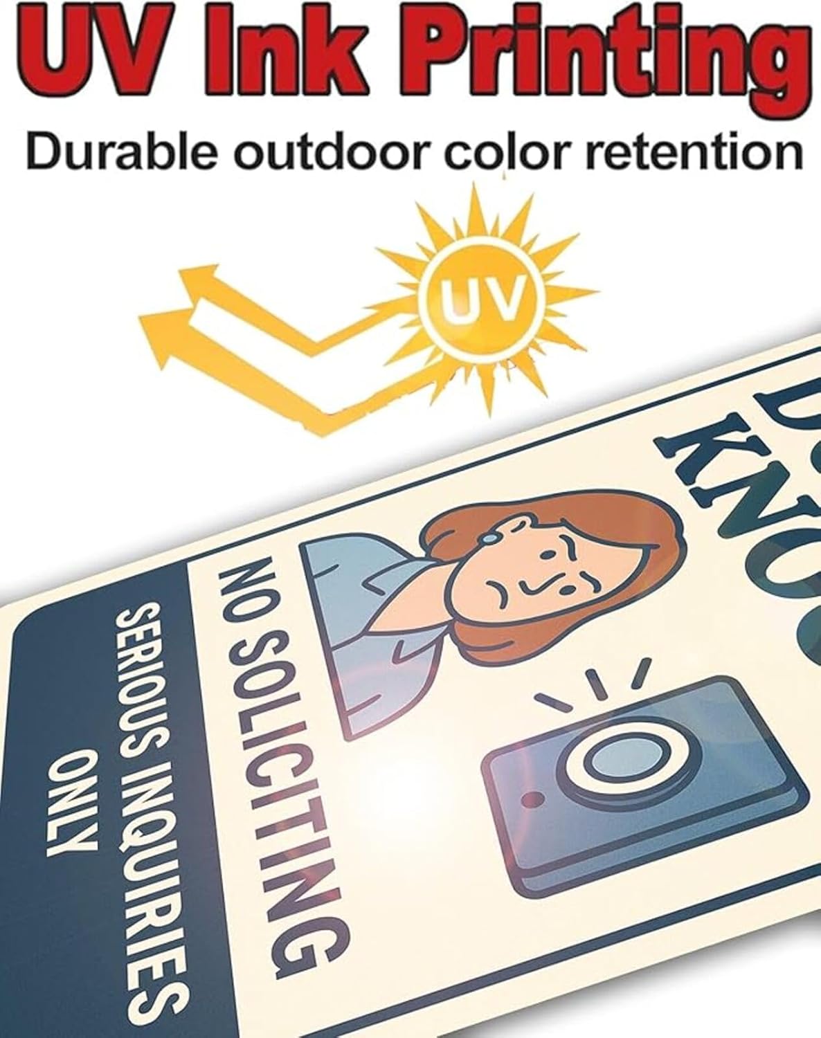 Do Not Knock Sign – 9x12 Inch Funny No Soliciting Metal Sign with Angry Woman Graphic, Rustproof Aluminum, Weatherproof & Windproof, Easy to Clean, Durable Warning for Door or Porch, Includes Screws & Rope