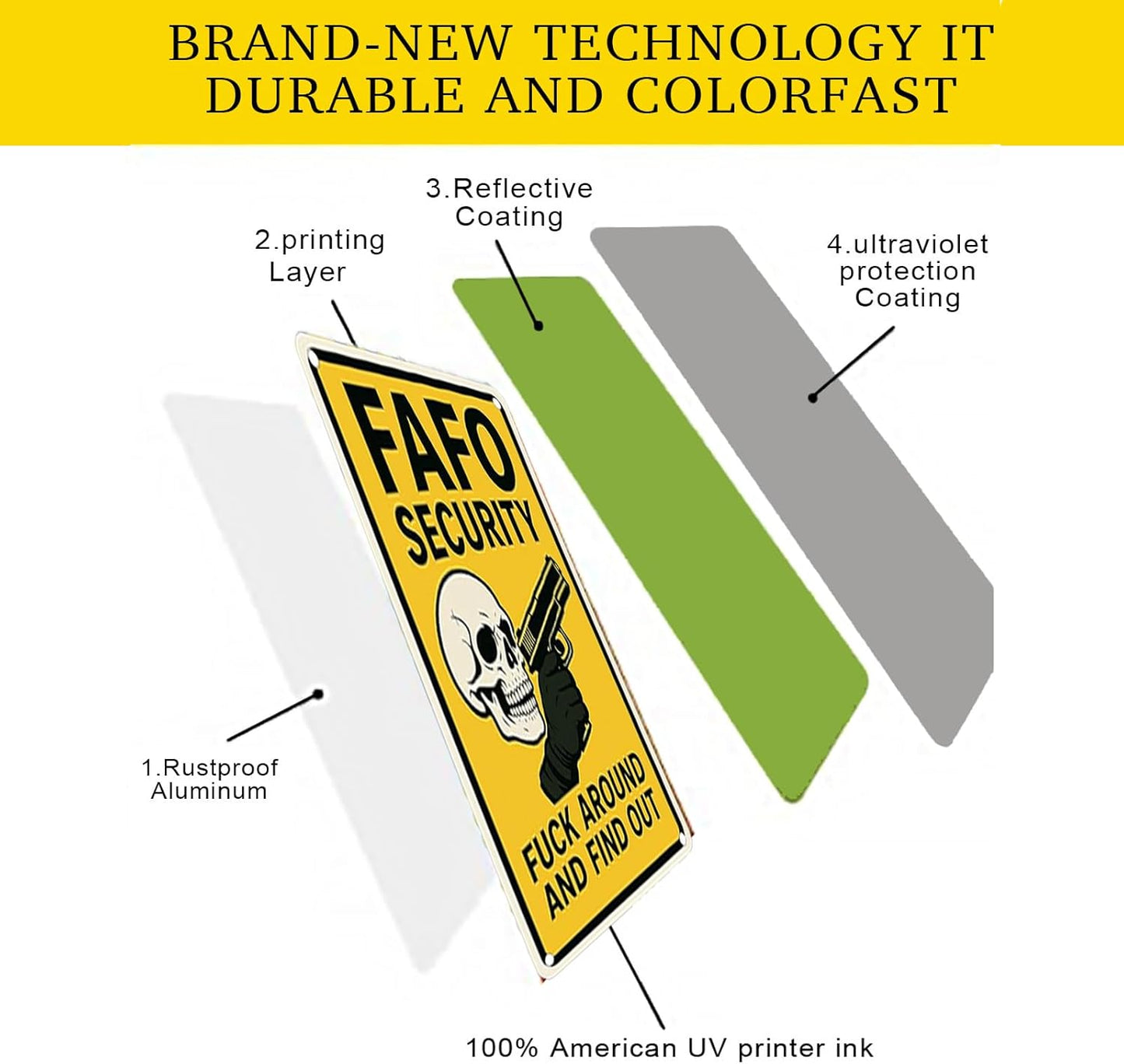 FAFO Security Sign - Fuck Around and Find Out Skull Gun Sign Rust-Free Aluminum Warning Sign UV Printed Waterproof Outdoor Sign for Wall Fence Gate & Yard with Free Screws and Rope