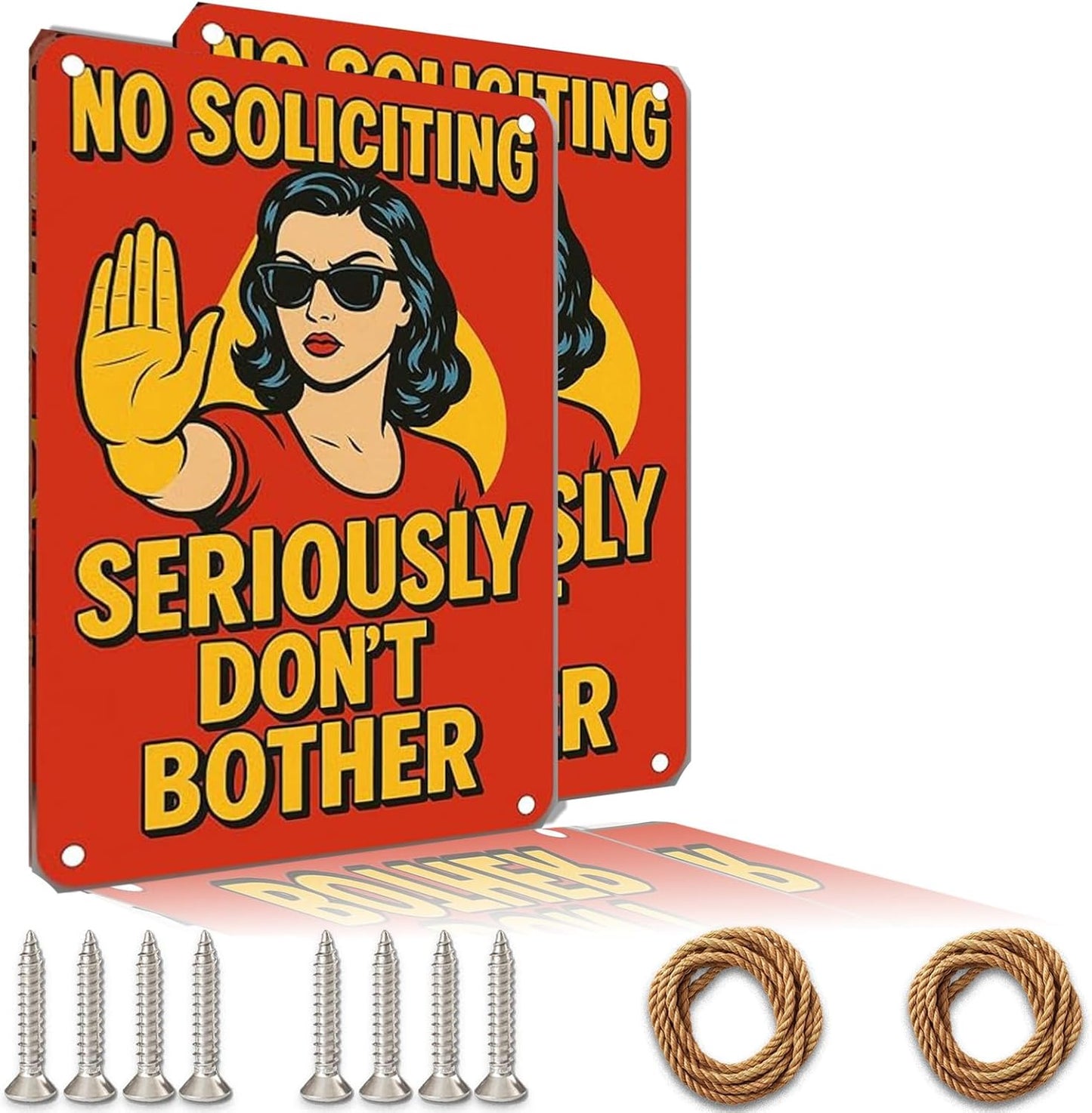 No Soliciting Sign for House - Large Funny Retro Style Rust-Free Aluminum UV Printed Waterproof Outdoor Yard Fence Gate Door Sign with Free Screws & Rope Front Door Privacy Warning for Home & Office