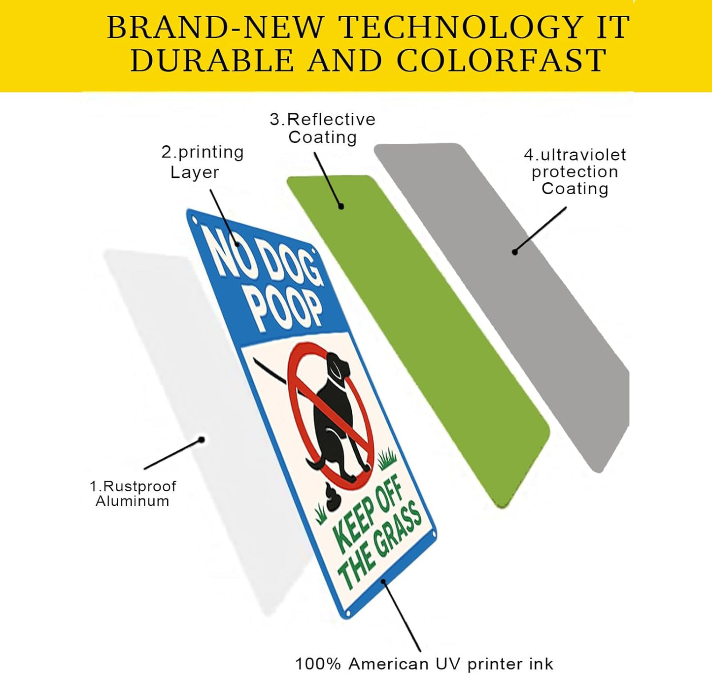 No Dog Poop Signs for Yard - Rust-Free Aluminum Keep Off Grass Sign UV Printed Waterproof Outdoor Lawn Fence Decor with Free Screws & Rope | Dog Poop Signs for Lawn