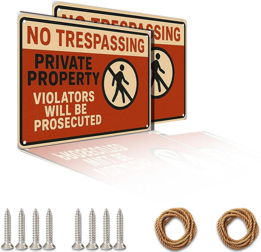No Trespassing Sign 9x12 Inch Weather Resistant Aluminum Notice Private Property Sign UV Printed Visible Private Property Violators Will Be Prosecuted Signs with FREE Mounting Accessories