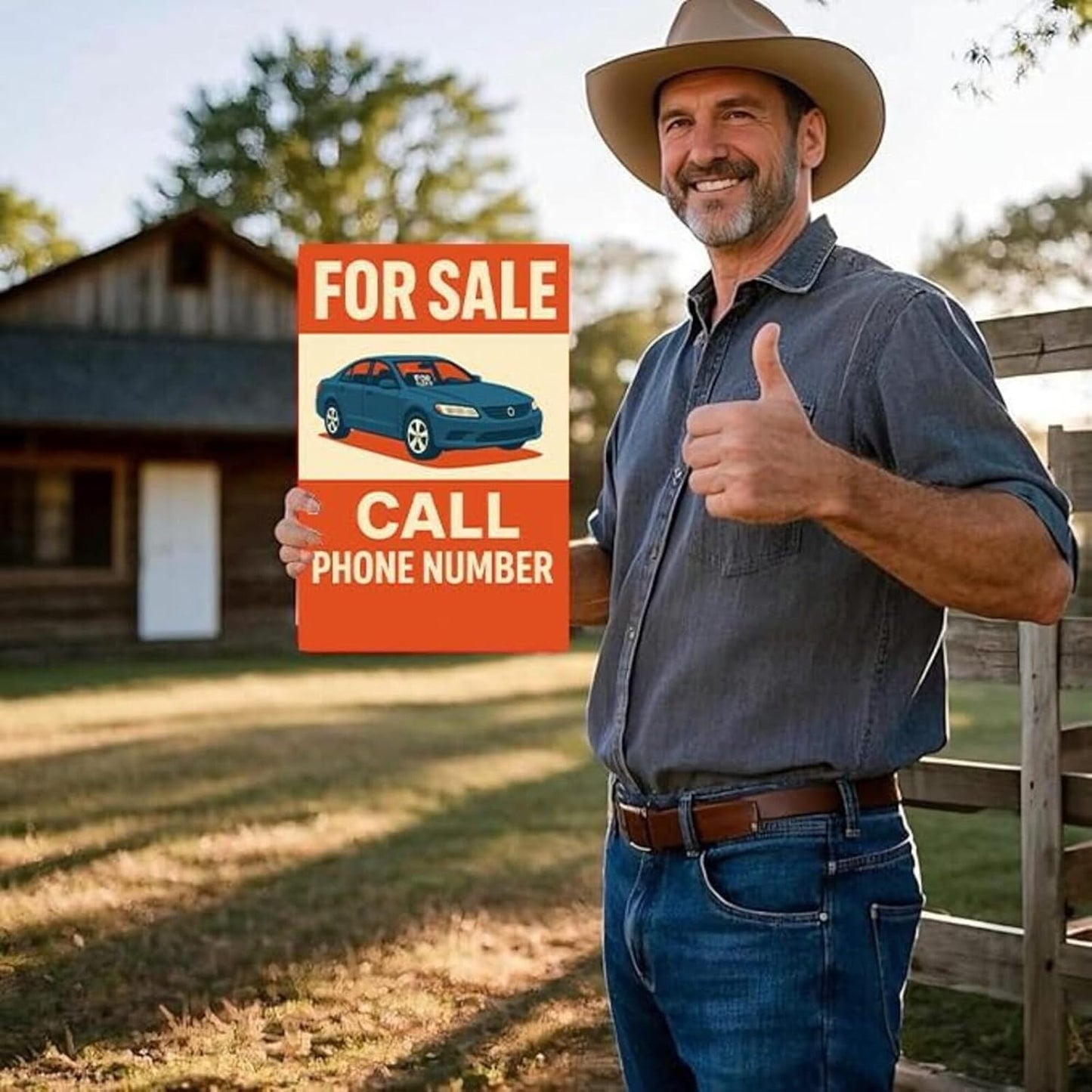 For Sale Sign Car - Rust-Free Aluminum Metal Sign UV Printed Waterproof Outdoor Yard Garage Fence Gate Notice Magnetic Compatible with Vehicle Window + Free Screws & Rope