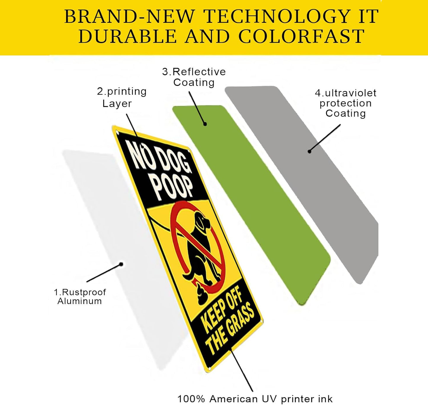 No Dog Poop Signs for Yard - Rust-Free Aluminum Keep Off Grass Lawn Sign UV Printed Waterproof Outdoor Fence Gate Garden Decor with Free Screws & Rope Perfect Pick Up After Your Dog Sign