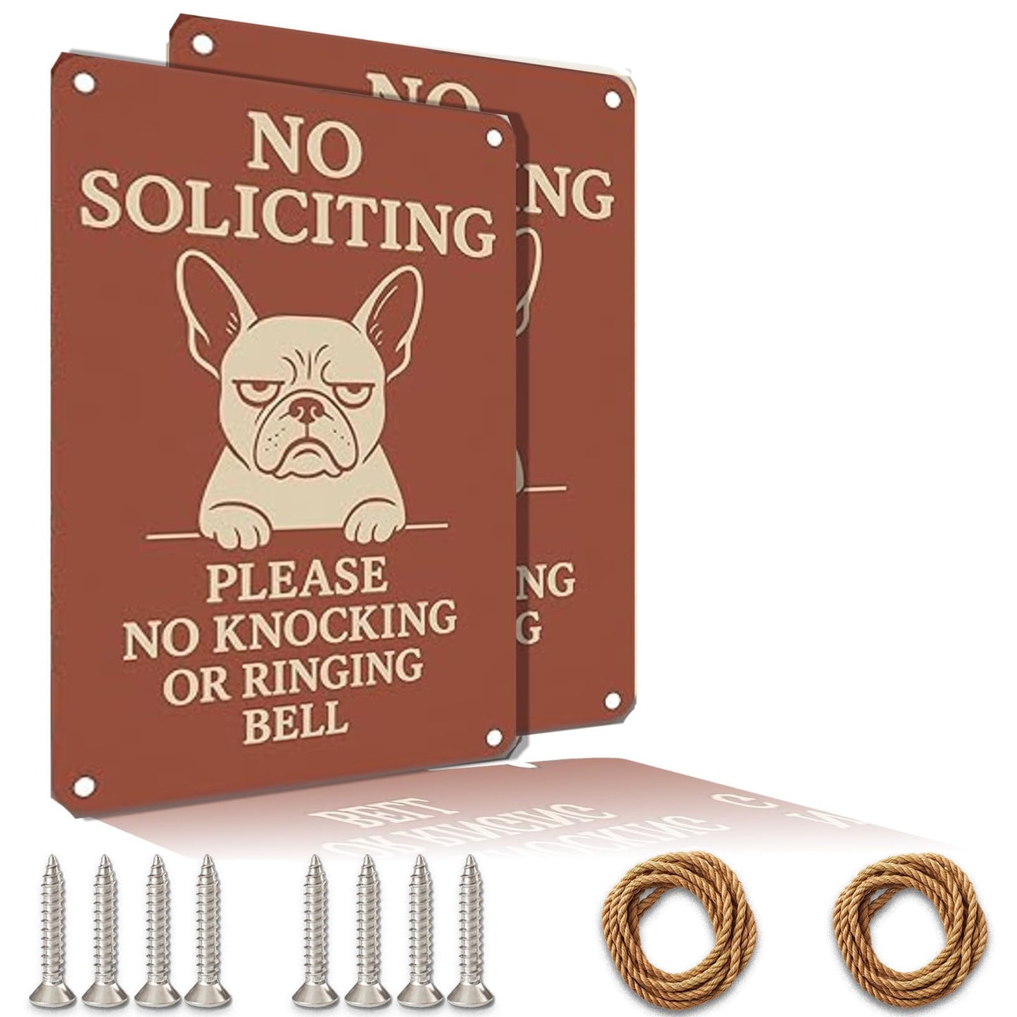 No Soliciting Sign for House Funny, 12 x 9 Inches Rust-Proof Aluminum No Soliciting Sign for Front Door, Humorous Do Not Ring Doorbell Signs, No Solicitation Signs for Home with Screws & Rope (Yellow)