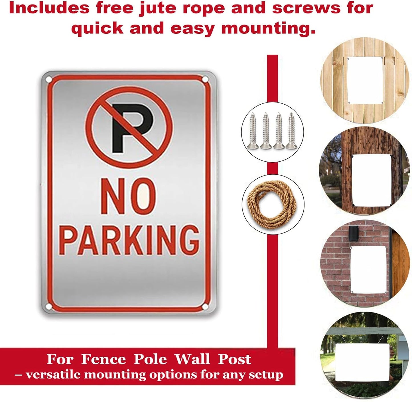 No Parking Signs 9x12 Inch - Heavy Duty Aluminum Metal Outdoor Sign Waterproof Rustproof UV Printed No Parking Sign for Driveway Private Property Fire Lane with Free Mounting Accessories