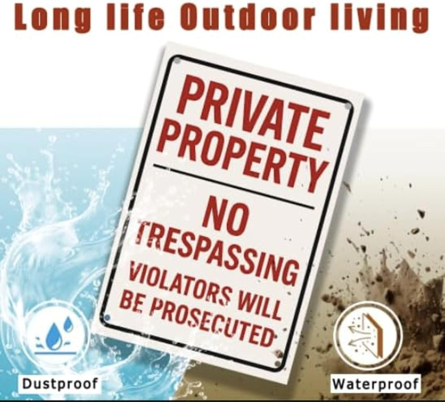 Private Property No Trespassing Sign – 9x12 Inch Rustproof Aluminum Warning, Weatherproof, Easy to Mount, Violators Will Be Prosecuted (2-Pack), Includes Screws & Rope