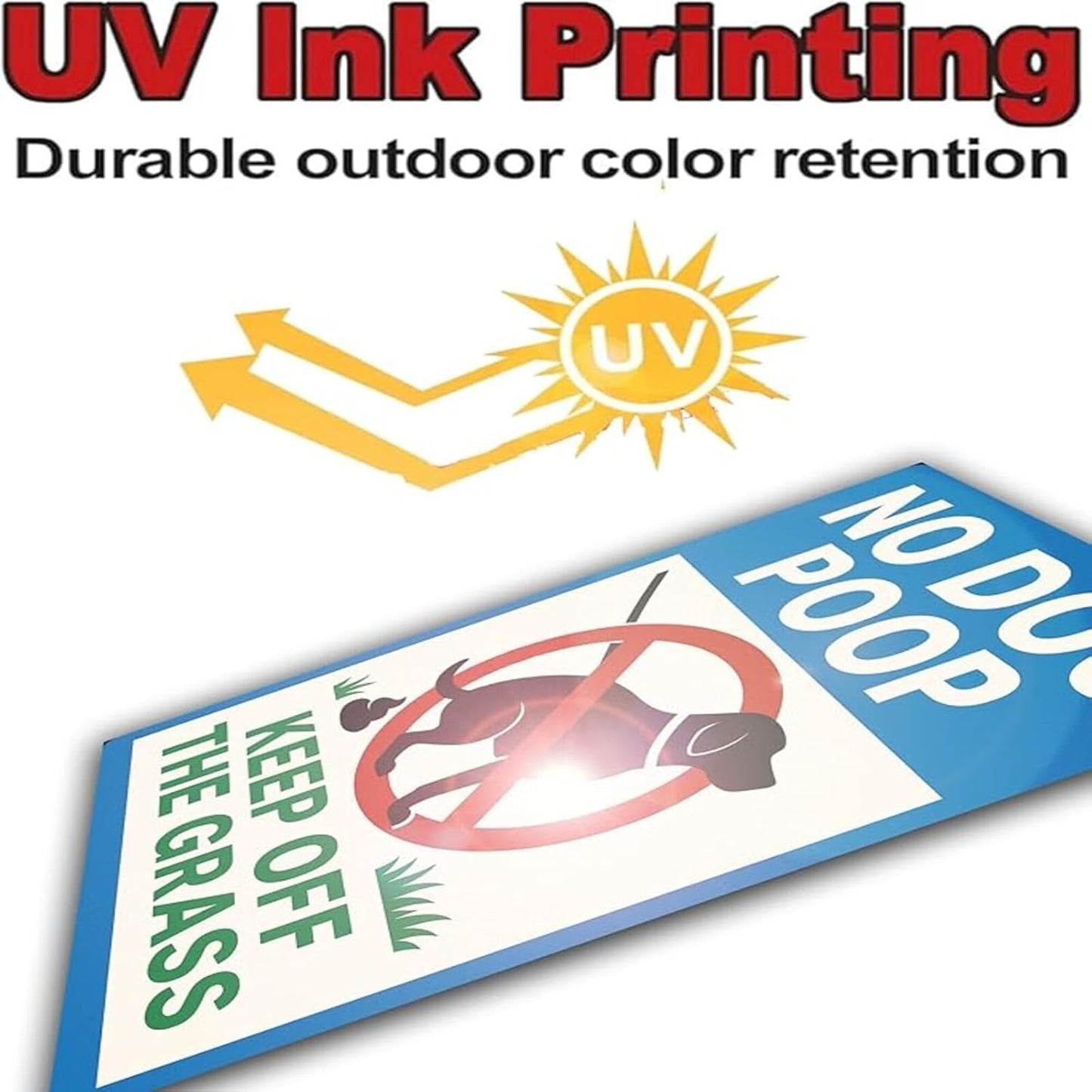 No Dog Poop Signs for Yard - Rust-Free Aluminum Keep Off Grass Sign UV Printed Waterproof Outdoor Lawn Fence Decor with Free Screws & Rope | Dog Poop Signs for Lawn