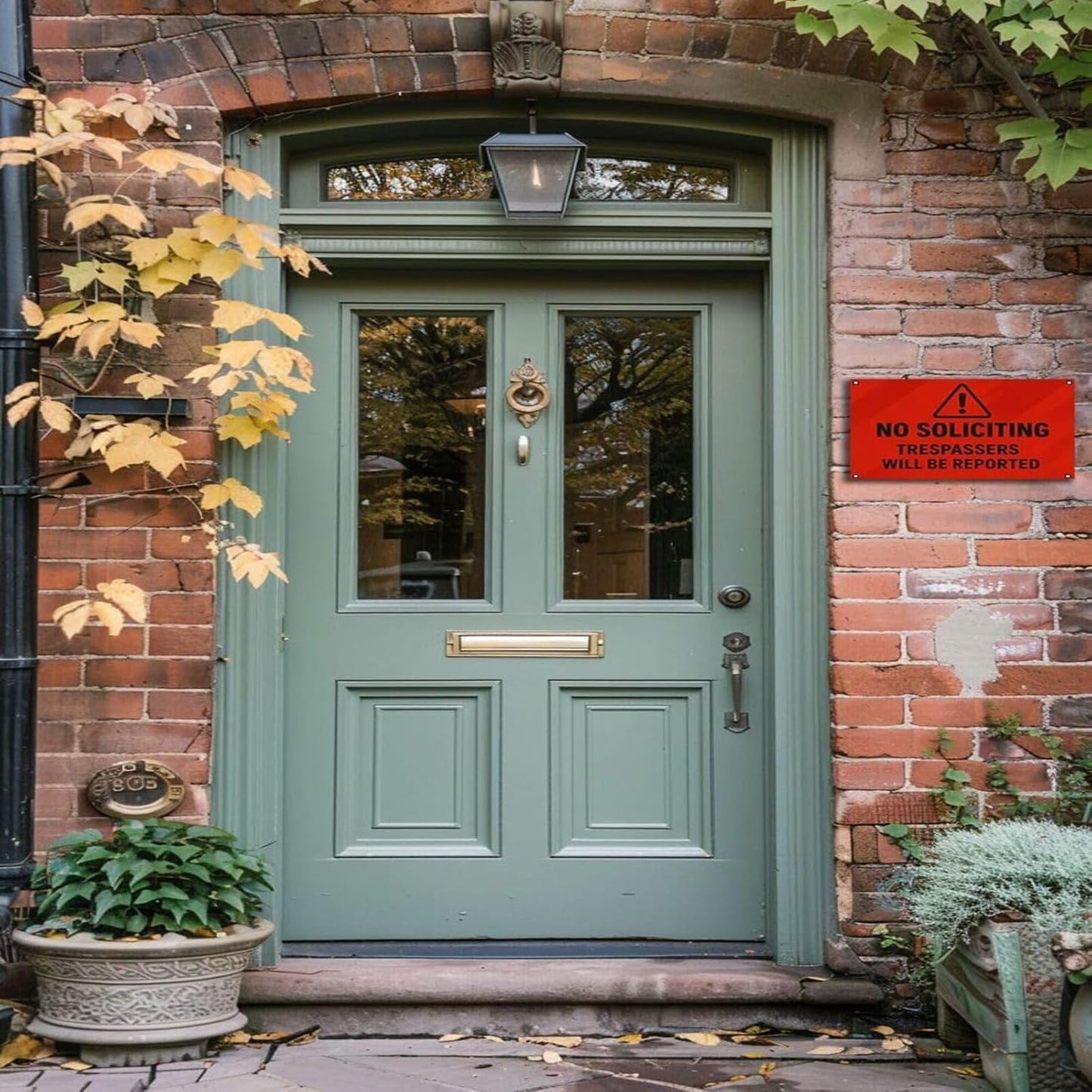 No Soliciting Sign for Front Door,Large Trespassers Will Be Reported Warning Rust-Free Aluminum Red Metal Signs UV Printed Waterproof Outdoor Yard Wall Fence Gate Door Sign with Free Screws & Rope