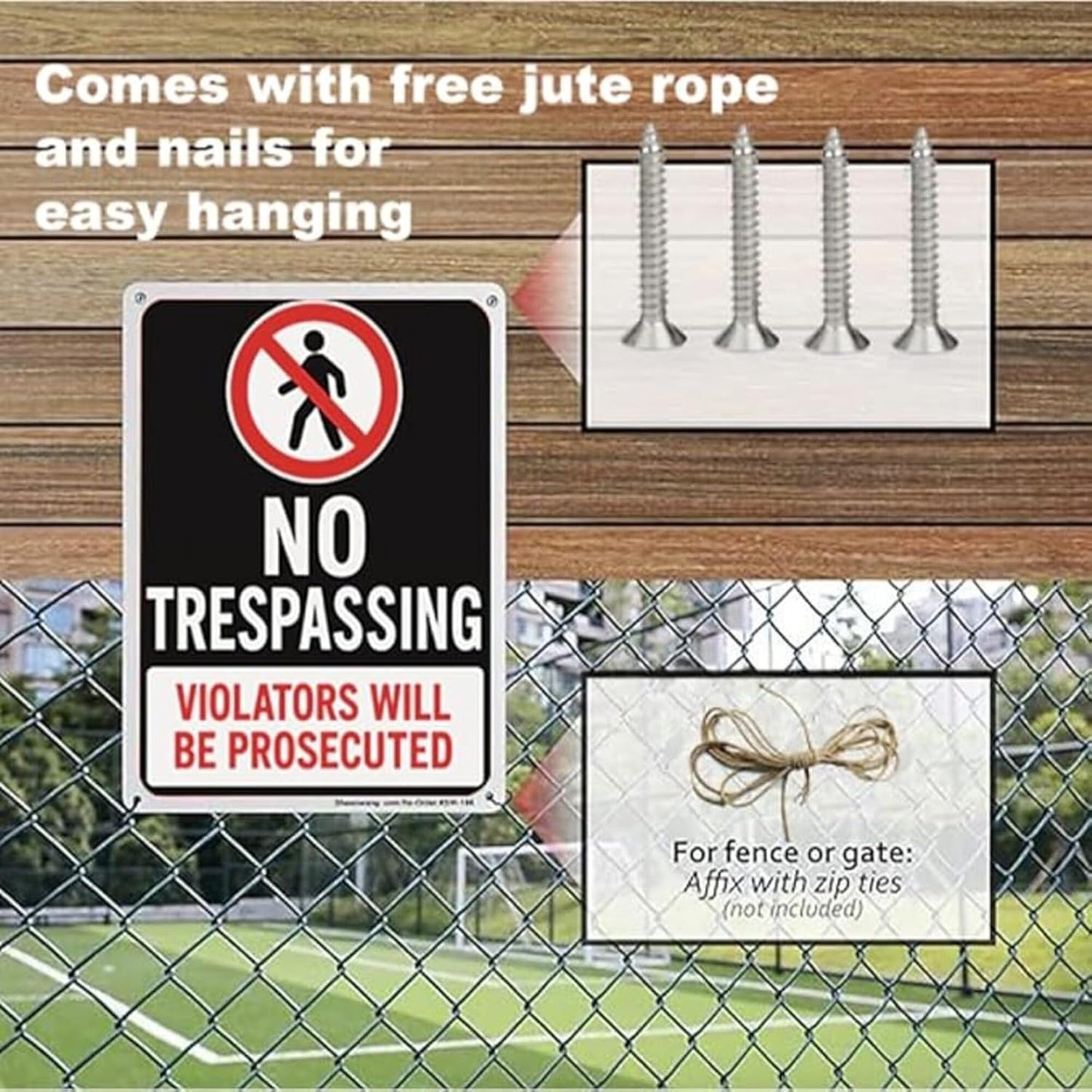 No Trespassing Signs for Private Property 9x12 Inch Rust-Free Aluminum Metal, UV Printed Waterproof Outdoor Weather Resistant Warning Sign for Yard Fence Gate with Free Accessories