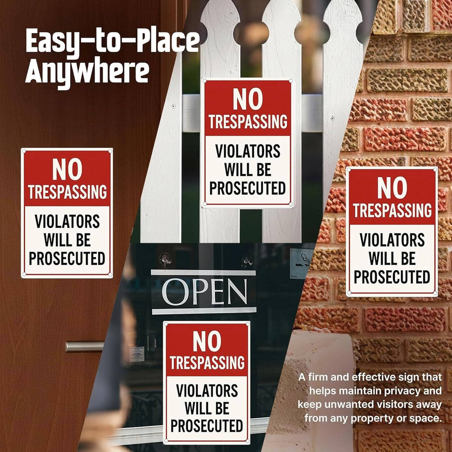 No Trespassing Sign 9x12 Inch – Large Private Property Aluminum Sign Outdoor Waterproof Rust-Free Metal Warning Sign with Free Mounting Accessories（Screws & Jute Rope）