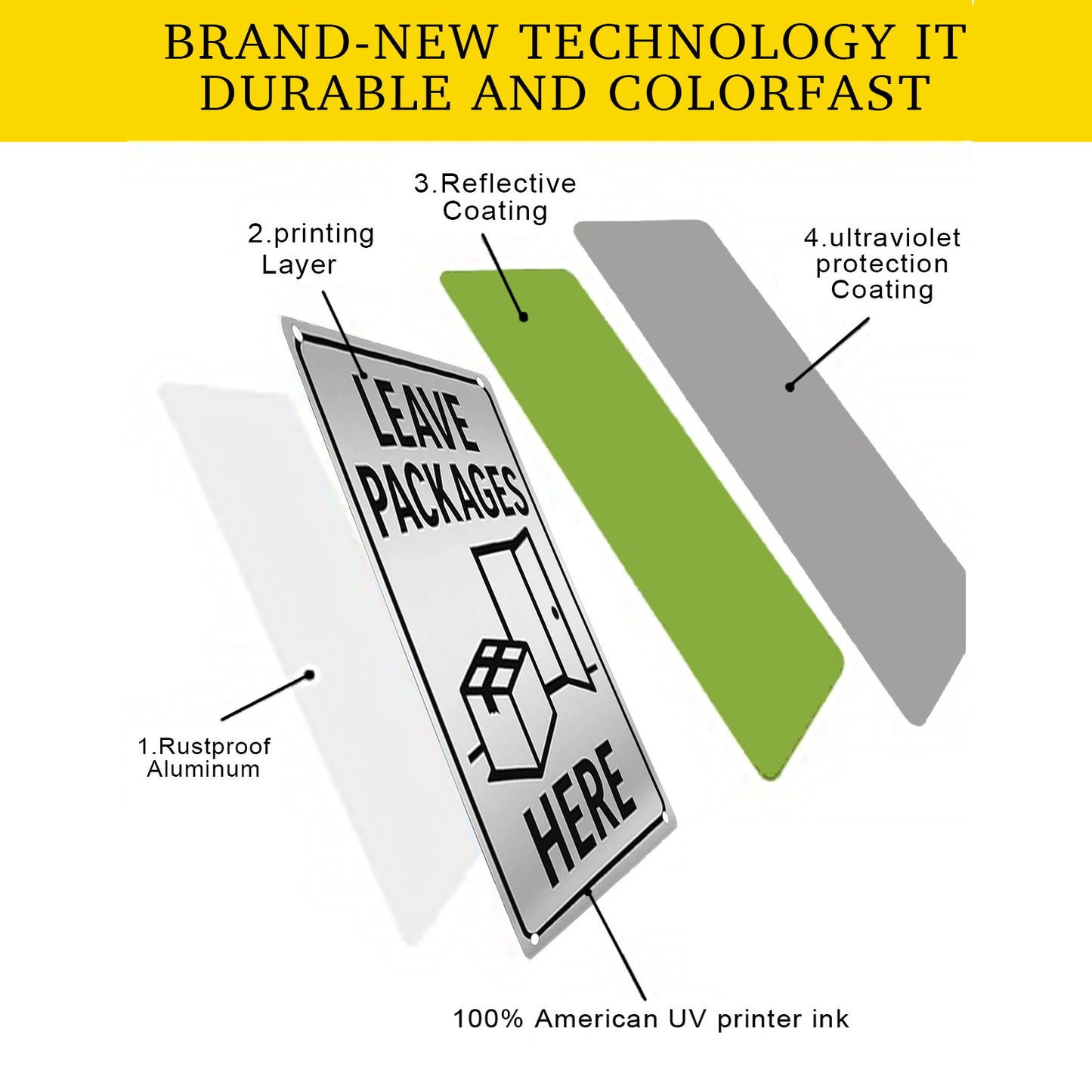 Leave Packages Here Sign 9x12 Inch - Aluminum Metal Delivery Signs for Packages Waterproof Rustproof UV Printed Custom Outdoor Delivery Instructions Sign with FREE Mounting Accessories